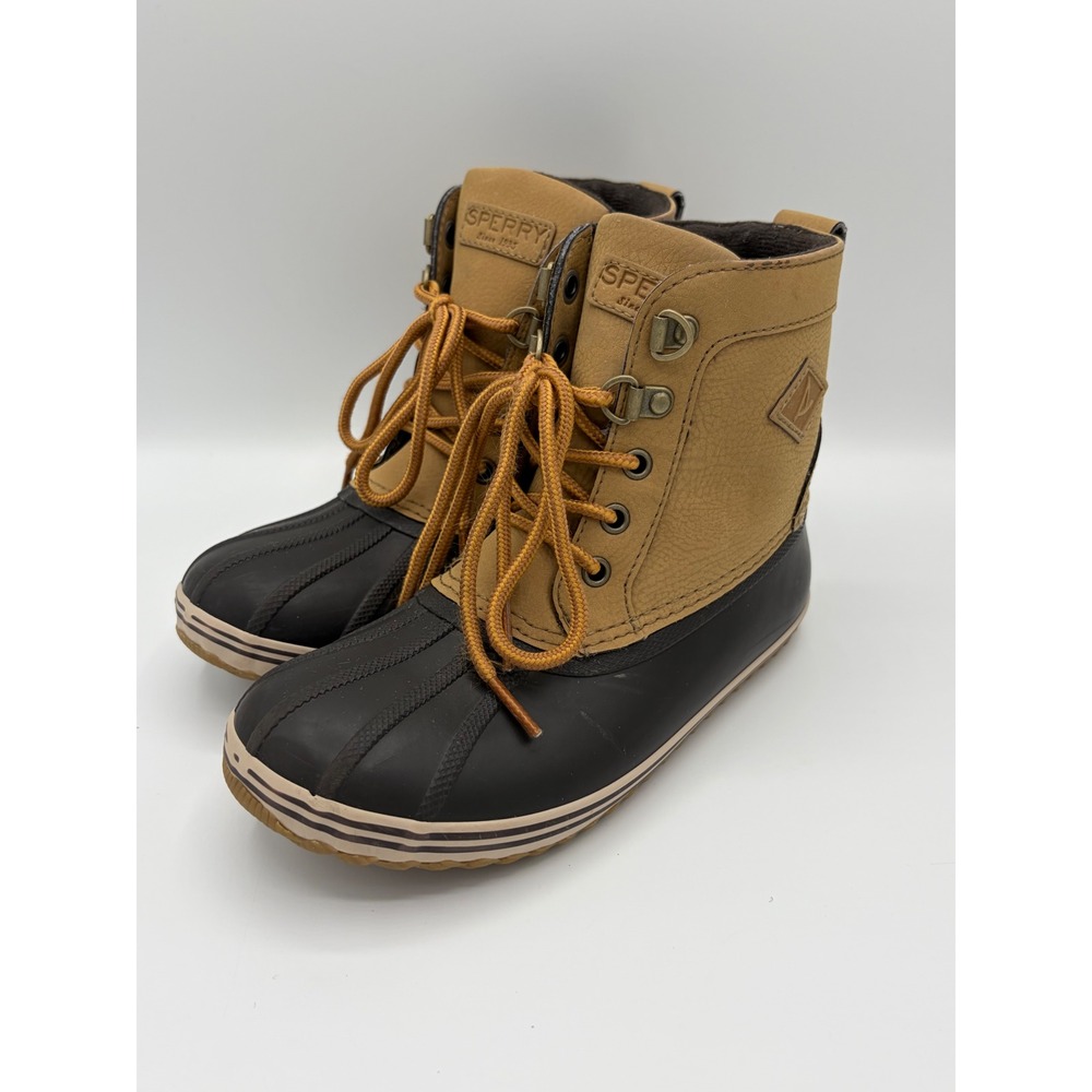 Sperry Bowline Boys Duck Boots Tan Black Size 1M STK262667 Waterproof Style